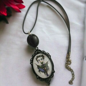 Κολιέ με γυαλί και χάντρες Goth Betty Pendant - δέρμα, γυαλί, μεταλλικά στοιχεία, μενταγιόν - 2