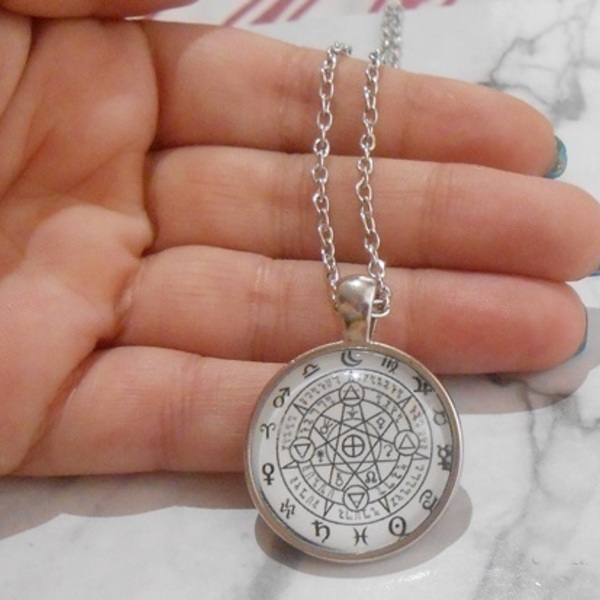 Κολιέ με γυαλί Zodiac pentagram Gothic pendant - γυαλί, ζώδια, μεταλλικά στοιχεία, μενταγιόν - 4