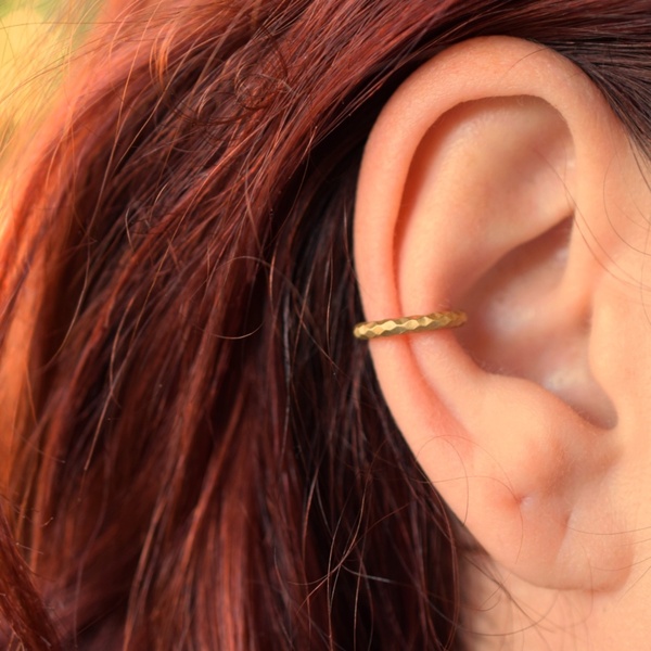 Ear cuff honeycomb ασήμι 925 - επιχρυσωμένα, ασήμι 925, ear cuffs - 2