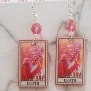 Ακρυλικά σκουλαρίκια κάρτα ταρώ Θάνατος διπλής όψεως, κρεμαστά The Death Tarot Card Earrings - διπλής όψης, χάντρες, καρφωτά, plexi glass, γάντζος - 3
