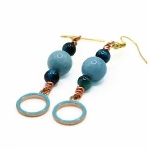 Κρεμαστά σκουλαρίκια με μπλε χάντρες και μεταλλικά στοιχεία - χάντρες, ατσάλι, κρεμαστά, γάντζος, φθηνά - 3