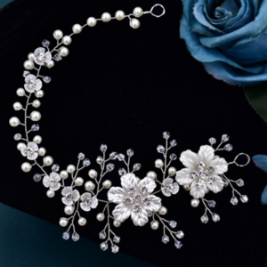 Bridal Headband flower and pearl - ύφασμα, μέταλλο, headbands