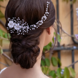 Bridal Headband flower and pearl - ύφασμα, μέταλλο, headbands - 2