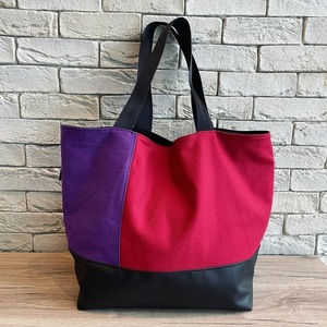 Χειροποίητη oversized τσάντα διπλής Color Blocking - ύφασμα, ώμου, χειροποίητα, μεγάλες - 3