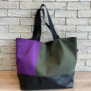 Χειροποίητη oversized τσάντα διπλής Color Blocking - ύφασμα, ώμου, διπλής όψης, χειροποίητα, μεγάλες - 2