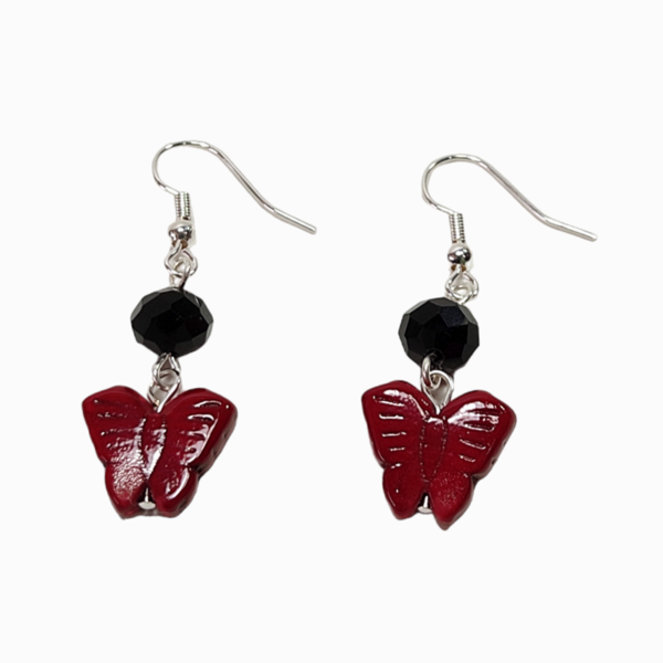 Σκουλαρίκια κρεμαστά με κόκκινες πεταλούδες χαολιτη - ημιπολύτιμες πέτρες, πεταλούδα, κρεμαστά, φθηνά