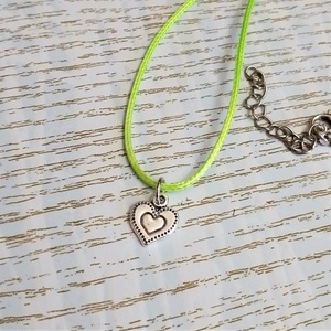 Cord necklace βεραμάν, με μεταλλική καρδιά, 27εκ. - ορείχαλκος, καρδιά, κοντά, boho, δώρα για γυναίκες - 2