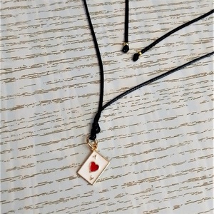 Cord necklace μαύρο με μεταλλικό μοτίφ "Άσσος κούπα" - ορείχαλκος, κοντά, boho, δώρα για γυναίκες - 4