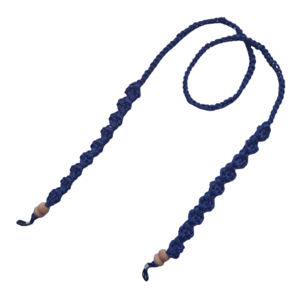 Πλεκτή αλυσίδα γυαλιών σε μπλε χρώμα με ξύλινες χάντρες - αλυσίδες, κορδόνια γυαλιών