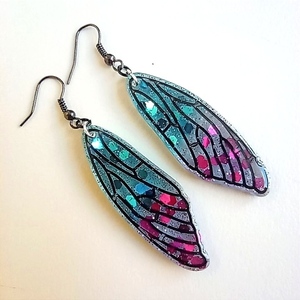 Σκουλαρίκια φτερά πεταλούδας από υγρό γυαλί - γυαλί, πεταλούδα, μακριά, κρεμαστά, δώρα για γυναίκες - 2