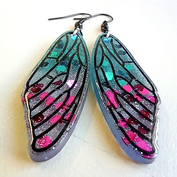 Σκουλαρίκια φτερά πεταλούδας από υγρό γυαλί - γυαλί, πεταλούδα, μακριά, κρεμαστά, δώρα για γυναίκες - 3