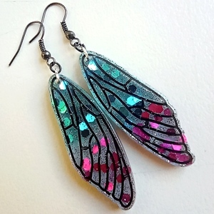 Σκουλαρίκια φτερά πεταλούδας από υγρό γυαλί - γυαλί, πεταλούδα, μακριά, κρεμαστά, δώρα για γυναίκες - 4