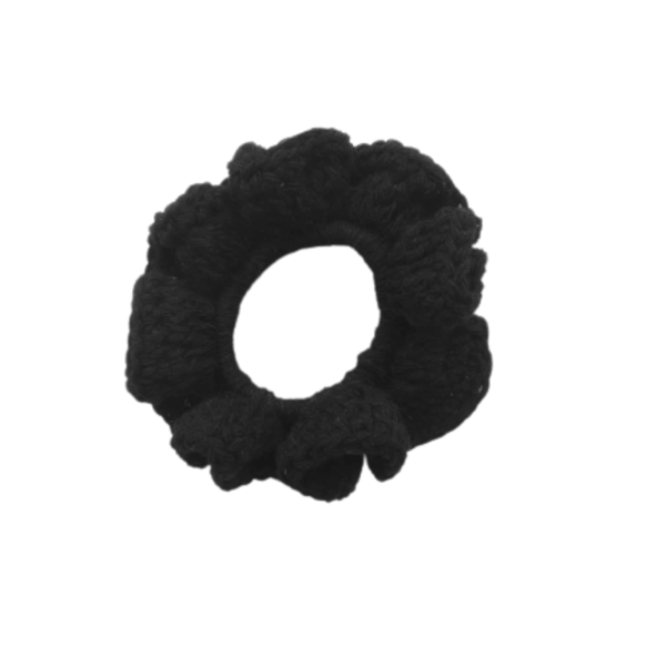 Πλεκτό scrunchie από βαμβακερό νήμα σε μαύρο χρώμα - νήμα, λαστιχάκια μαλλιών