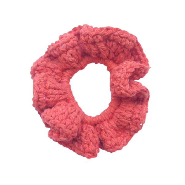 Πλεκτό scrunchie από βαμβακερό νήμα σε κοραλί χρώμα - νήμα, λαστιχάκια μαλλιών