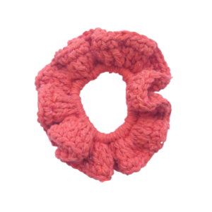 Πλεκτό scrunchie από βαμβακερό νήμα σε κοραλί χρώμα - νήμα, λαστιχάκια μαλλιών