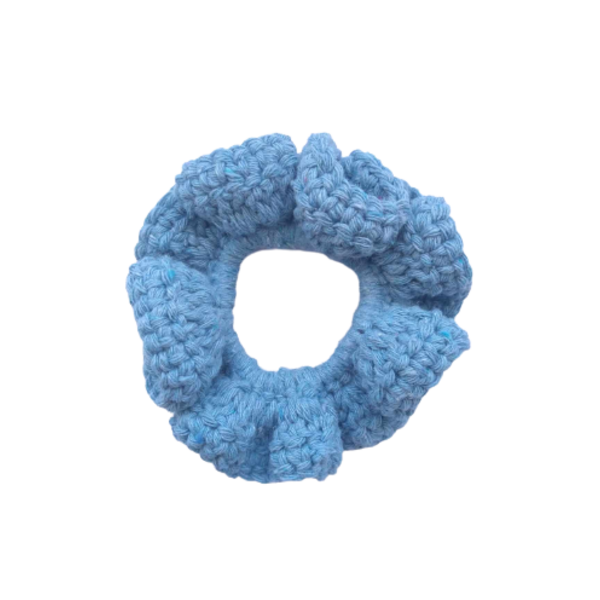 Πλεκτό scrunchie από βαμβακερό νήμα σε γαλάζιο χρώμα - νήμα, λαστιχάκια μαλλιών