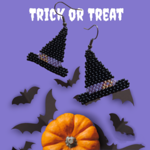 Halloween καπέλο χειροποίητα σκουλαρίκια με χάντρες - ημιπολύτιμες πέτρες, γυαλί, χάντρες, ατσάλι, κρεμαστά - 3