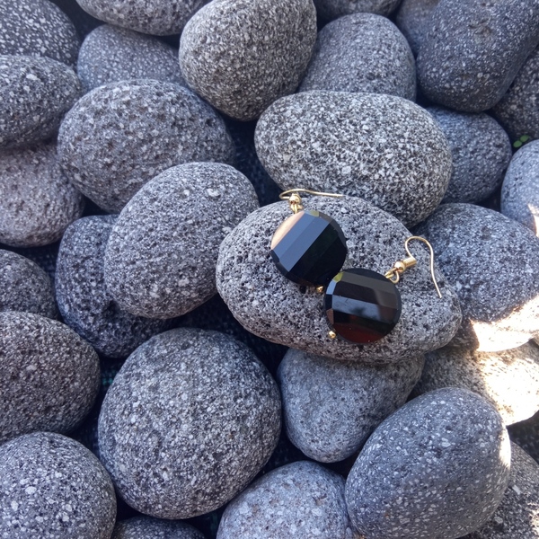 Σκουλαρίκια κρεμαστά μαυρα στρόγγυλα κρύσταλλα - γυαλί, swarovski, κρεμαστά, γάντζος - 2