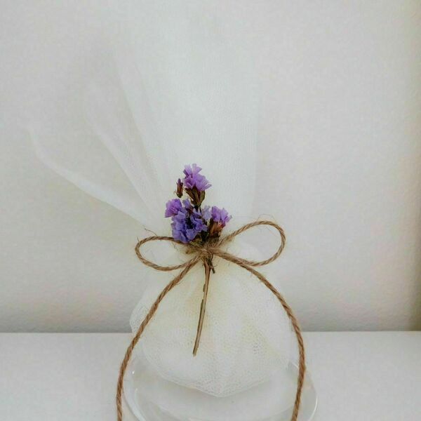 Μπομπονιέρα με λουλούδι αμάραντου - γάμου, boho