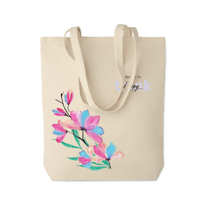 Watercolour flowers| Πάνινη τσάντα από βαμβάκι 38χ42cm για ψώνια σε μπεζ χρώμα - ύφασμα, πάνινες τσάντες, δώρο γεννεθλίων
