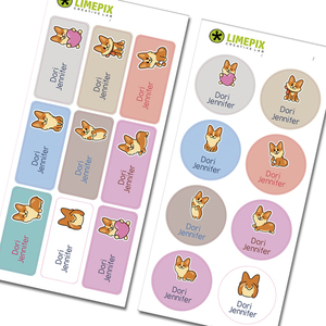 Name Labels Corgi Puppy - Ετικέτες για το σχολείο σκυλάκι - αυτοκόλλητα, για παιδιά - 2