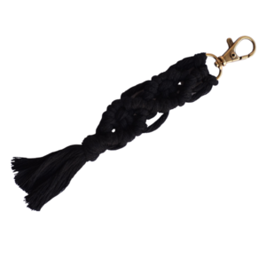 Μπρελόκ κλειδιών μακραμέ μαύρο με μπρονζέ μπρελόκ από βαμβακερό νήμα 18cm - μακραμέ, βαμβακερό νήμα, αυτοκινήτου, σπιτιού - 3