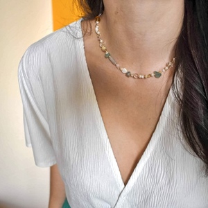 Serenity necklace | Κολιέ με πέρλες,ημιπολύτιμους λίθους,γυάλινες χάντρες & κρύσταλλα - ημιπολύτιμες πέτρες, χάντρες, ατσάλι, πέρλες - 3