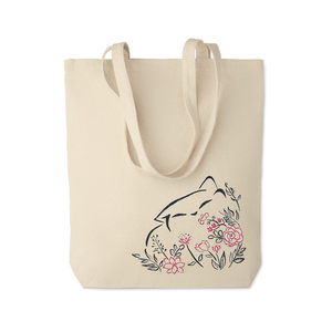 Flower Cat| Τσάντα βαμβακερή 38χ42cm για όλες τις ώρες ζωγραφισμένη στο χέρι - ύφασμα, all day, πάνινες τσάντες