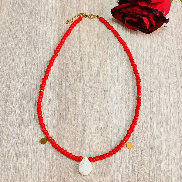 Res necklace - ημιπολύτιμες πέτρες, charms, κοντά, ατσάλι, boho - 2