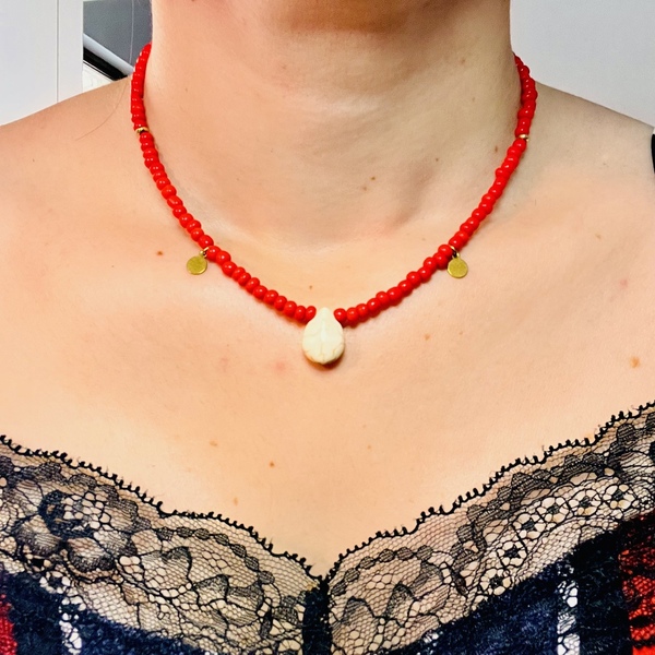Res necklace - ημιπολύτιμες πέτρες, charms, κοντά, ατσάλι, boho - 4