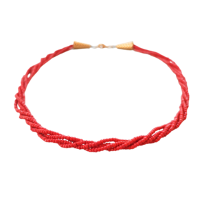 Κόκκινο κοντό κολιέ, 4πλο, στριφτό με seed beads - χάντρες, κοντά, πολύσειρα, seed beads