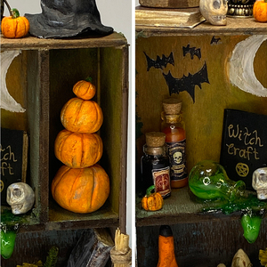 Halloween ξύλινη διακοσμητική βιβλιοθήκη μινιατούρα 19x16x7 εκ - ξύλο, halloween, διακοσμητικά, μινιατούρες φιγούρες - 2