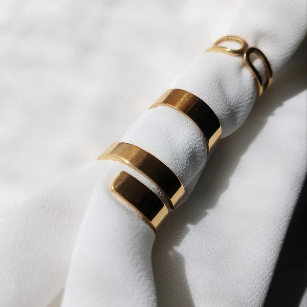 Ατσάλινο χρυσό διπλό δαχτυλίδι 18mm - επιχρυσωμένα, γεωμετρικά σχέδια, βεράκια, ατσάλι, σταθερά - 2