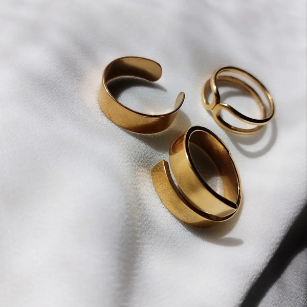 Ατσάλινο χρυσό διπλό δαχτυλίδι 18mm - επιχρυσωμένα, γεωμετρικά σχέδια, βεράκια, ατσάλι, σταθερά - 3