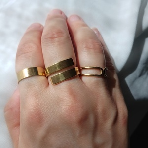 Ατσάλινο χρυσό διπλό δαχτυλίδι 18mm - επιχρυσωμένα, γεωμετρικά σχέδια, βεράκια, ατσάλι, σταθερά - 4