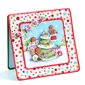 Χριστουγεννιάτικη 3d ευχετήρια τετράγωνη κάρτα "Candy Christmas" με δέντρο - χαρτί, ευχετήριες κάρτες, δέντρο