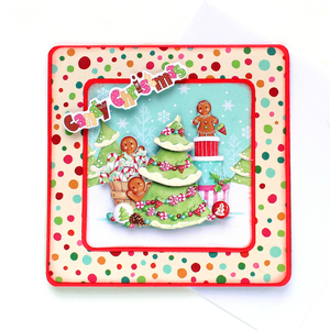 Χριστουγεννιάτικη 3d ευχετήρια τετράγωνη κάρτα "Candy Christmas" με δέντρο - χαρτί, ευχετήριες κάρτες, δέντρο - 2