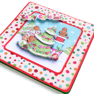 Χριστουγεννιάτικη 3d ευχετήρια τετράγωνη κάρτα "Candy Christmas" με δέντρο - χαρτί, ευχετήριες κάρτες, δέντρο - 3