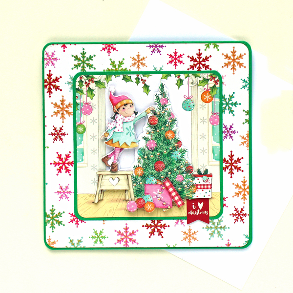 Χριστουγεννιάτικη 3d ευχετήρια τετράγωνη κάρτα "I love Christmas" - χαρτί, ευχετήριες κάρτες, δέντρο - 2