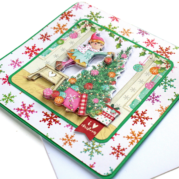 Χριστουγεννιάτικη 3d ευχετήρια τετράγωνη κάρτα "I love Christmas" - χαρτί, ευχετήριες κάρτες, δέντρο - 3