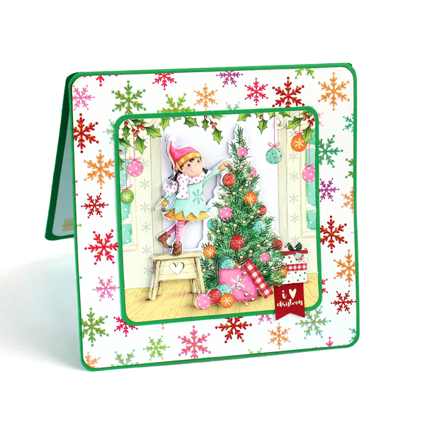 Χριστουγεννιάτικη 3d ευχετήρια τετράγωνη κάρτα "I love Christmas" - χαρτί, ευχετήριες κάρτες, δέντρο