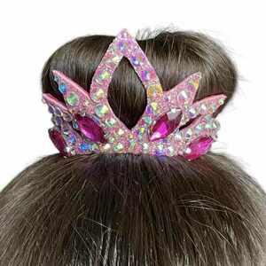 Χειροποίητο στέμμα για τα μαλλιά σε χρώμα ροζ με στρας - μαλλί, ύφασμα, headbands - 2