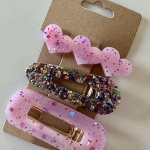 Pink gem hair clips - πλαστικό, hair clips