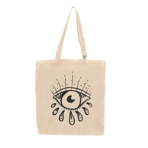 Tote Bag Υφασμάτινη Teared Eye Εκρού 48x32 - ύφασμα, ώμου, all day, tote, πάνινες τσάντες