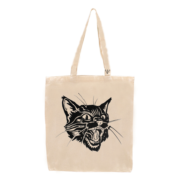 Tote Bag Υφασμάτινη Wild Cat Εκρού 48x32 - ύφασμα, ώμου, all day, tote, πάνινες τσάντες