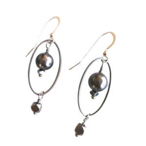 Κρεμαστά σκουλαρίκια με γκρι όστρακο - ημιπολύτιμες πέτρες, ασήμι 925, ατσάλι, κρεμαστά, γάντζος