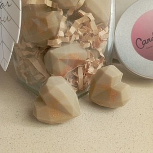 wax melts 100 γραμμαρίων Sweet pear,14 τρισδιάστατες, διπλές χειροποίητες καρδούλες σε γυάλινο βάζο - αρωματικά κεριά - 2
