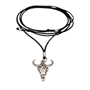 Αντρικό μενταγιόν με μεταλλικό κεφάλι ταύρου σε μαύρο snake cord, 43εκ. - κολιέ, κορδόνια, δώρα για άντρες