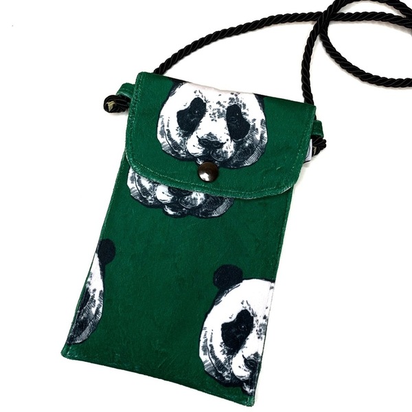 Χειροποίητο Τσαντάκι Κινητού ‘Green Panda’ - θήκες