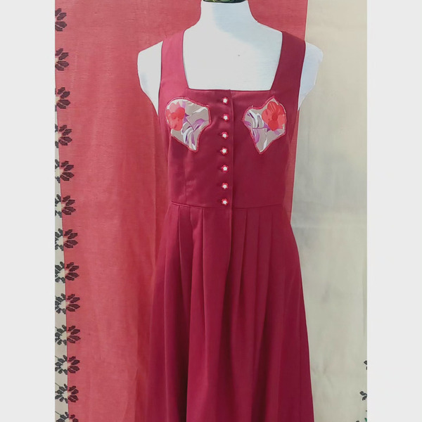 Wine red dress - μαλλί, βαμβάκι, αμάνικο - 2